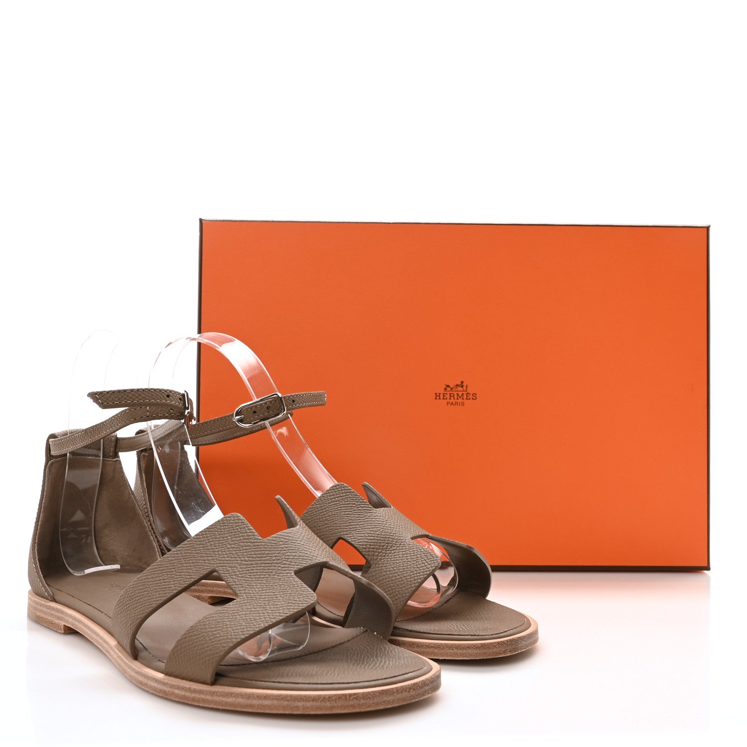 Hermes Epsom Santorini Sandals 37 Etoupe 9 of 9