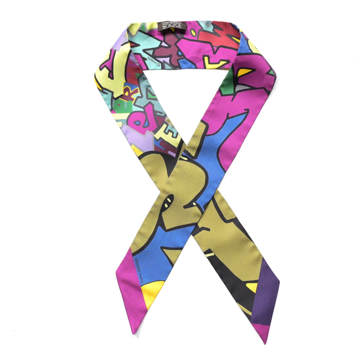 Silk Graff Graffiti Twilly Fuchsia Kaki Jaune