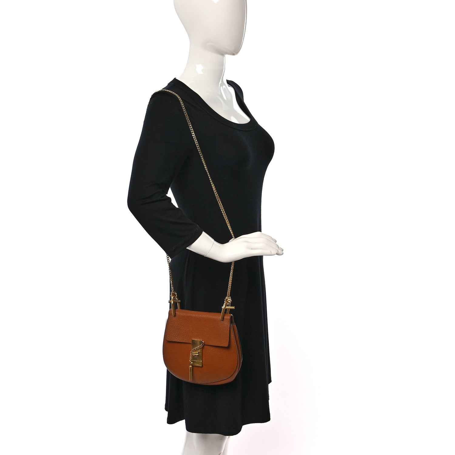 Chloe Grained Lambskin Mini Drew Shoulder Bag Caramel 2 of 10