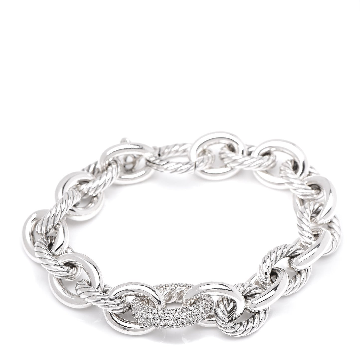 Sterling Silver Diamond 15mm Large Oval Link Bracelet