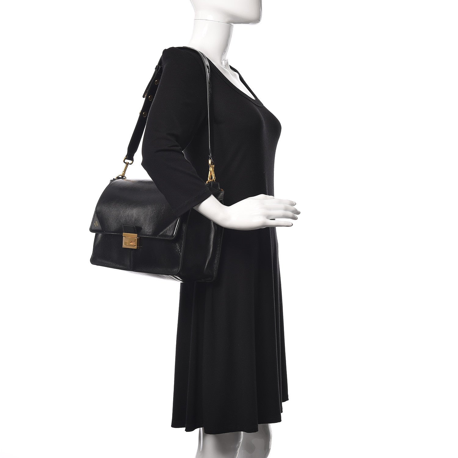 Fendi Agnello Old Shine Large Kan U Shoulder Bag Black 2 of 8