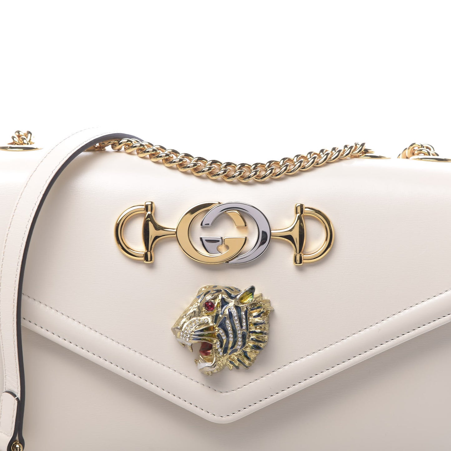 Vitello Palmellato Lux Crystal Medium Rajah Shoulder Bag Mystic White Multicolor