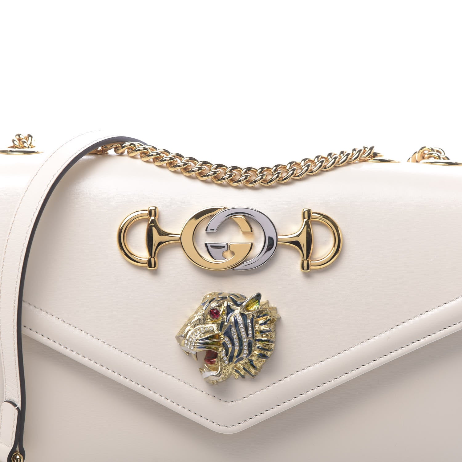 Gucci Vitello Palmellato Lux Crystal Medium Rajah Shoulder Bag Mystic White Multicolor 11 of 11