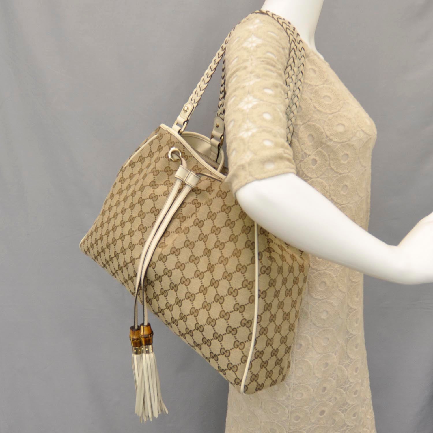 Gucci Monogram Peggy Braided Handles Tote 2 of 11