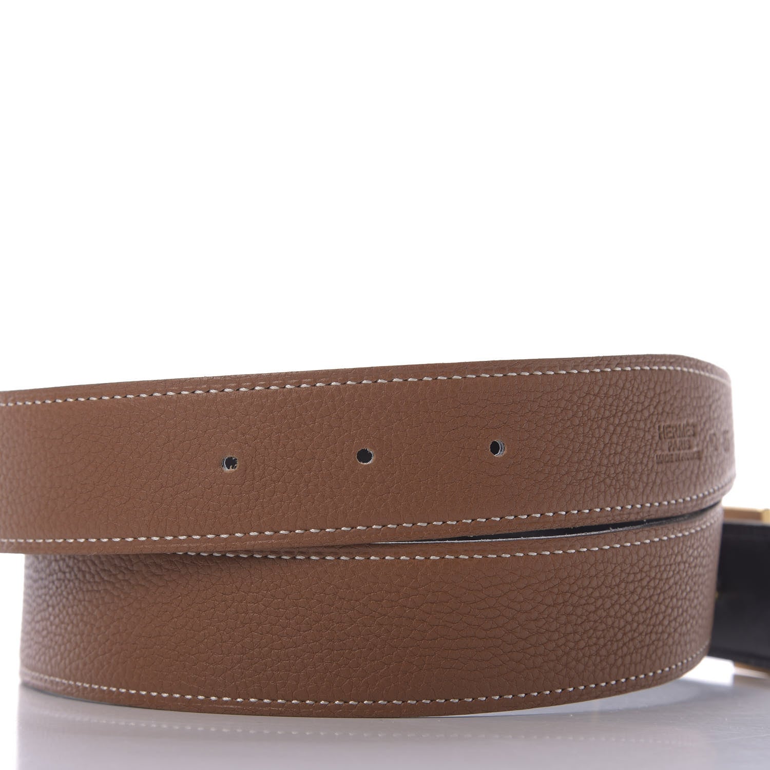 Hermes Box Togo Strie 32mm H Belt 85 Black Gold 3 of 12