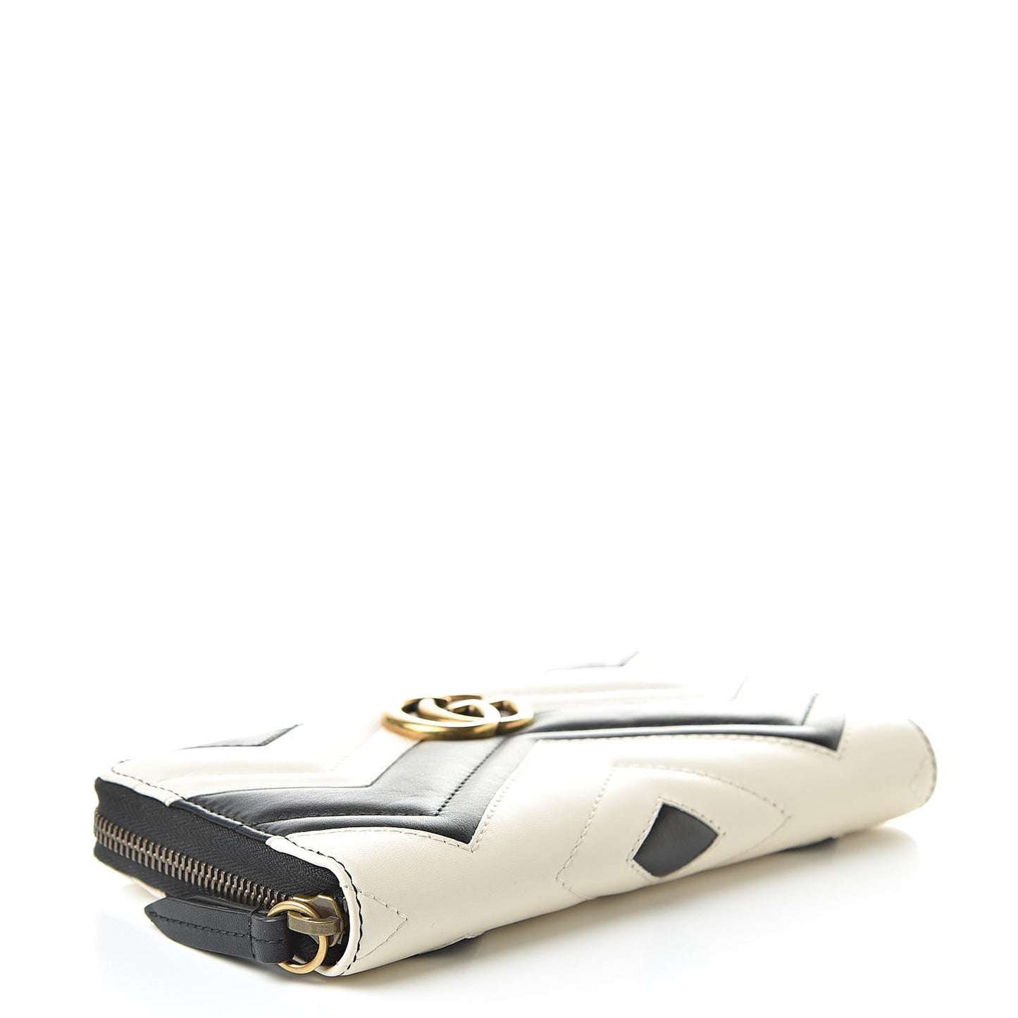 Calfskin Matelasse GG Marmont Zip Around Wallet Black White