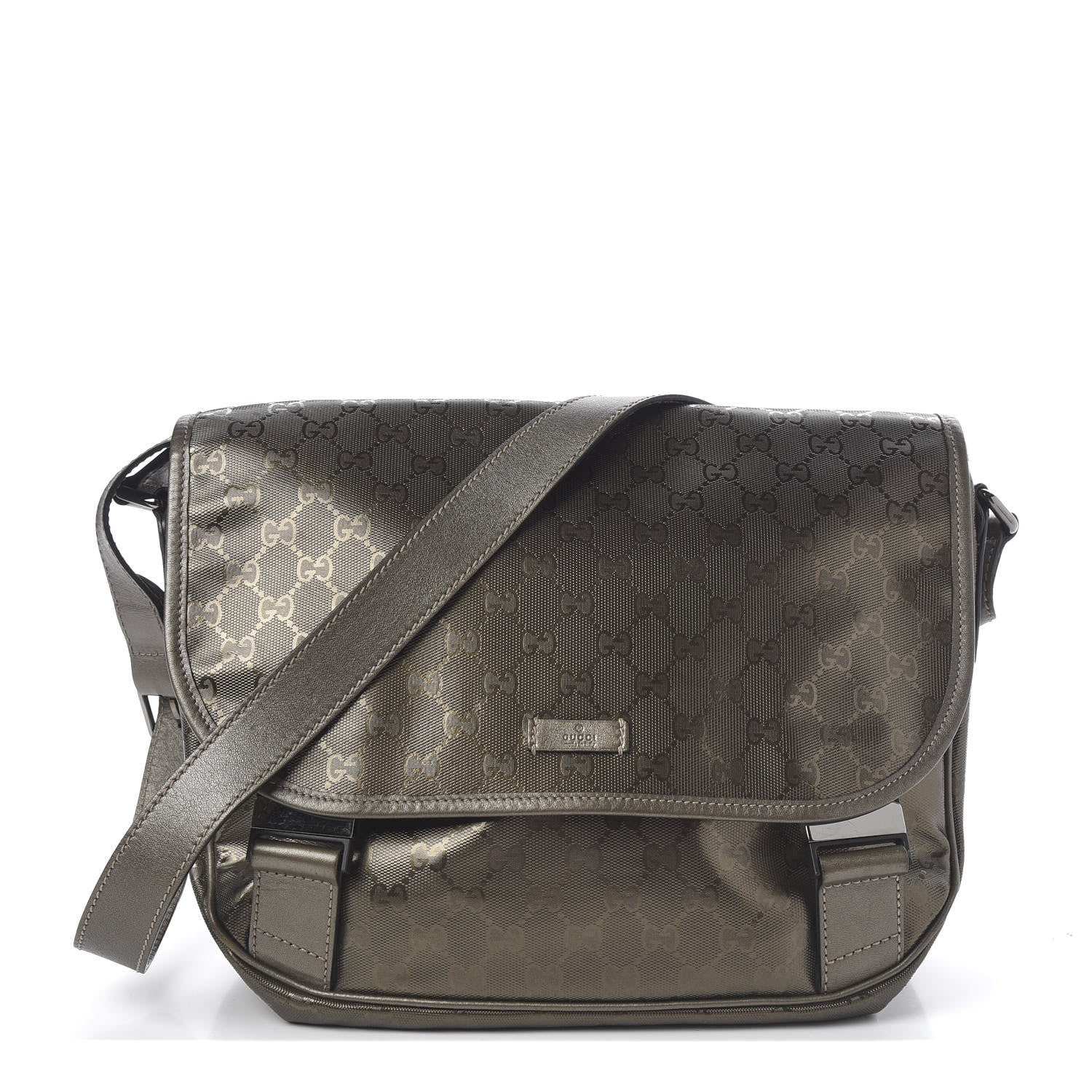Gucci Imprime Monogram Medium Double Buckle Flap Messenger Bag Pewter 1 of 9
