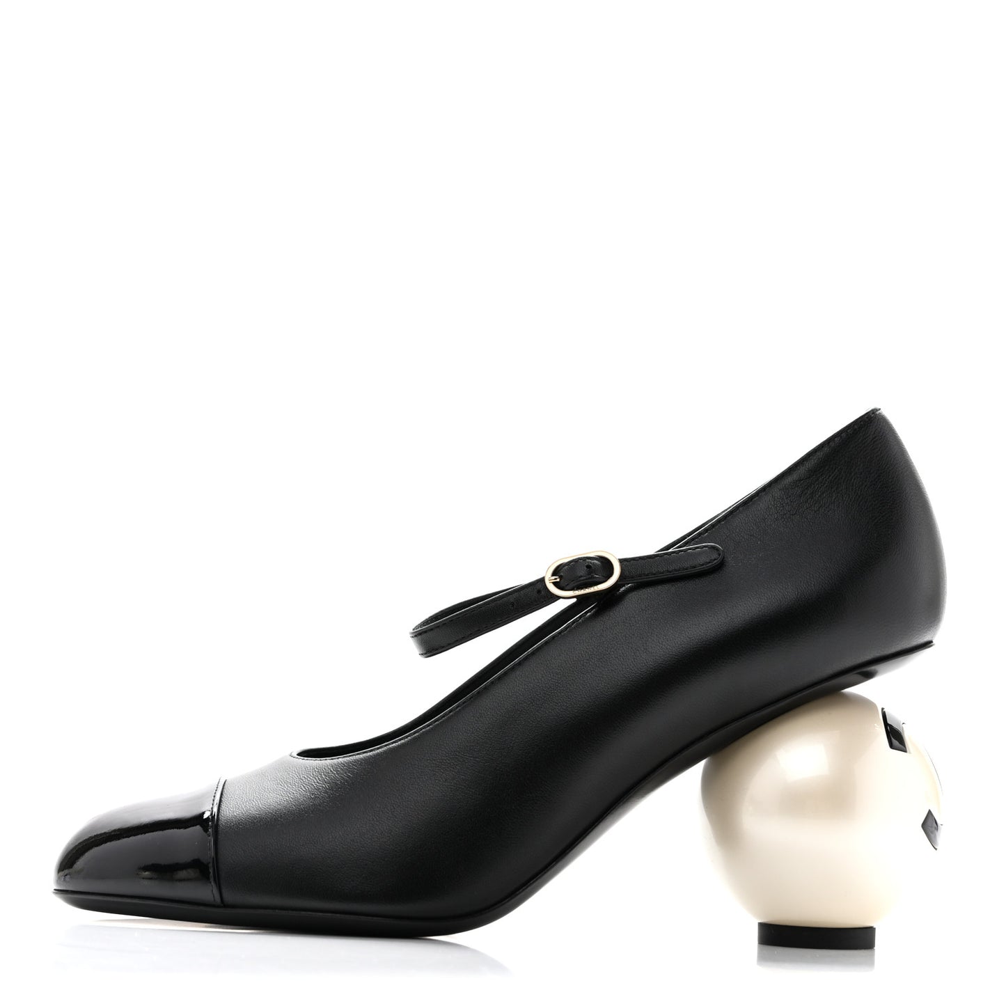 Lambskin Patent Cap Toe Pearl Ball Mary Janes 39 Black