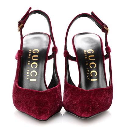 Gucci Velvet GG Monogram Slingback 115mm Pumps 35 Burgundy 3 of 9