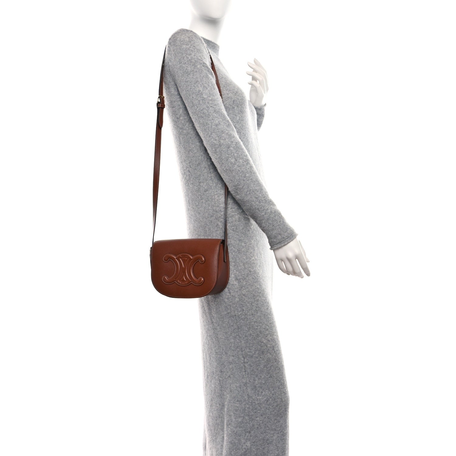 Celine Smooth Calfskin Cuir Triomphe Folco Crossbody Bag Tan 2 of 8