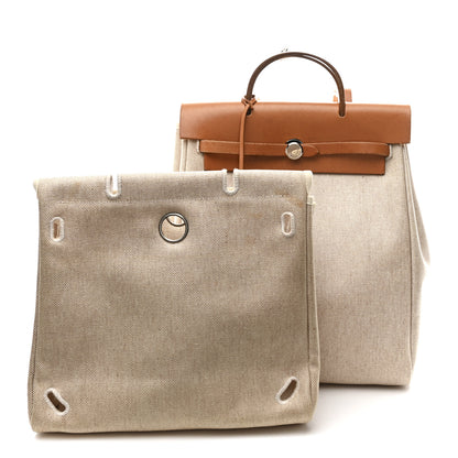 Hermes Toile Vache Calfskin Herbag 30 PM Backpack Natural 2 of 10