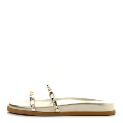 Valentino Garavani PVC Metallic Nappa Rockstud Moonwalk Flat Slide Sandals 40 Platino Transparent 1 of 9
