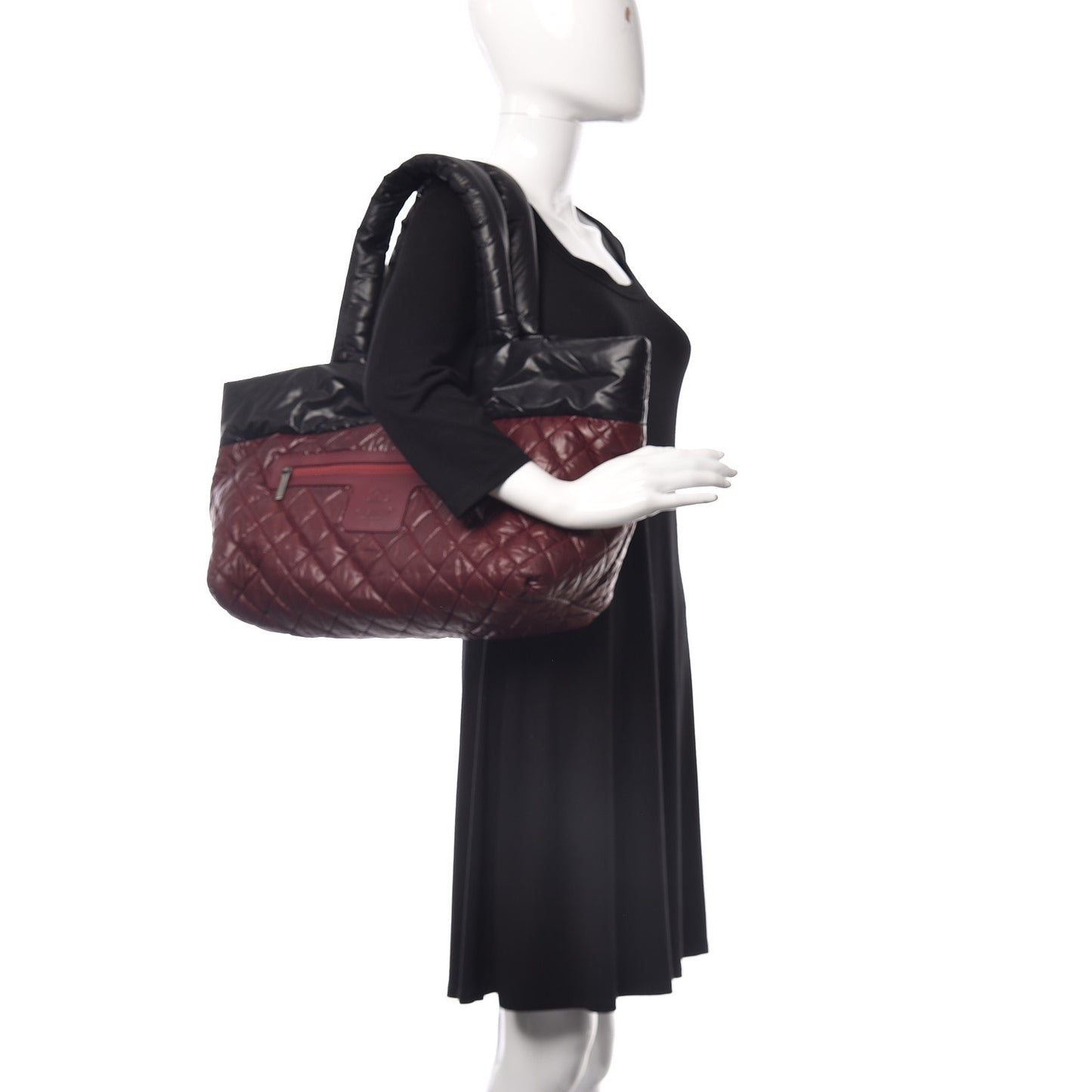 Nylon Quilted Medium Coco Cocoon Reversible Tote Black