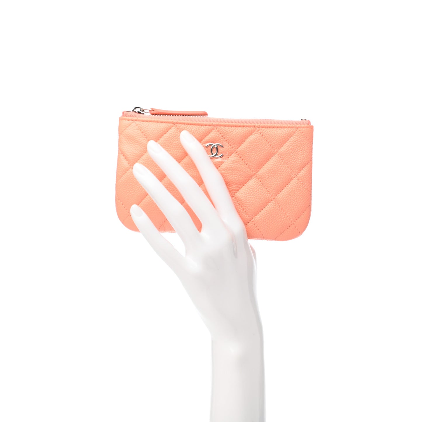 Caviar Quilted Small Cosmetic Case Coral