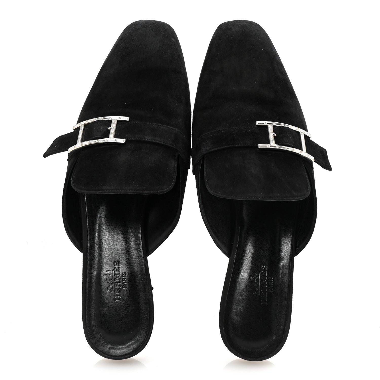 Hermes Velvet Goatskin Crystal Beauty Mules 39 Black 2 of 9