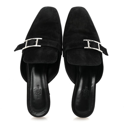 Hermes Velvet Goatskin Crystal Beauty Mules 39 Black 2 of 9