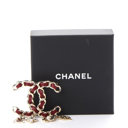 Chanel Lambskin Crystal Chain CC Charms Brooch Red Gold 5 of 5