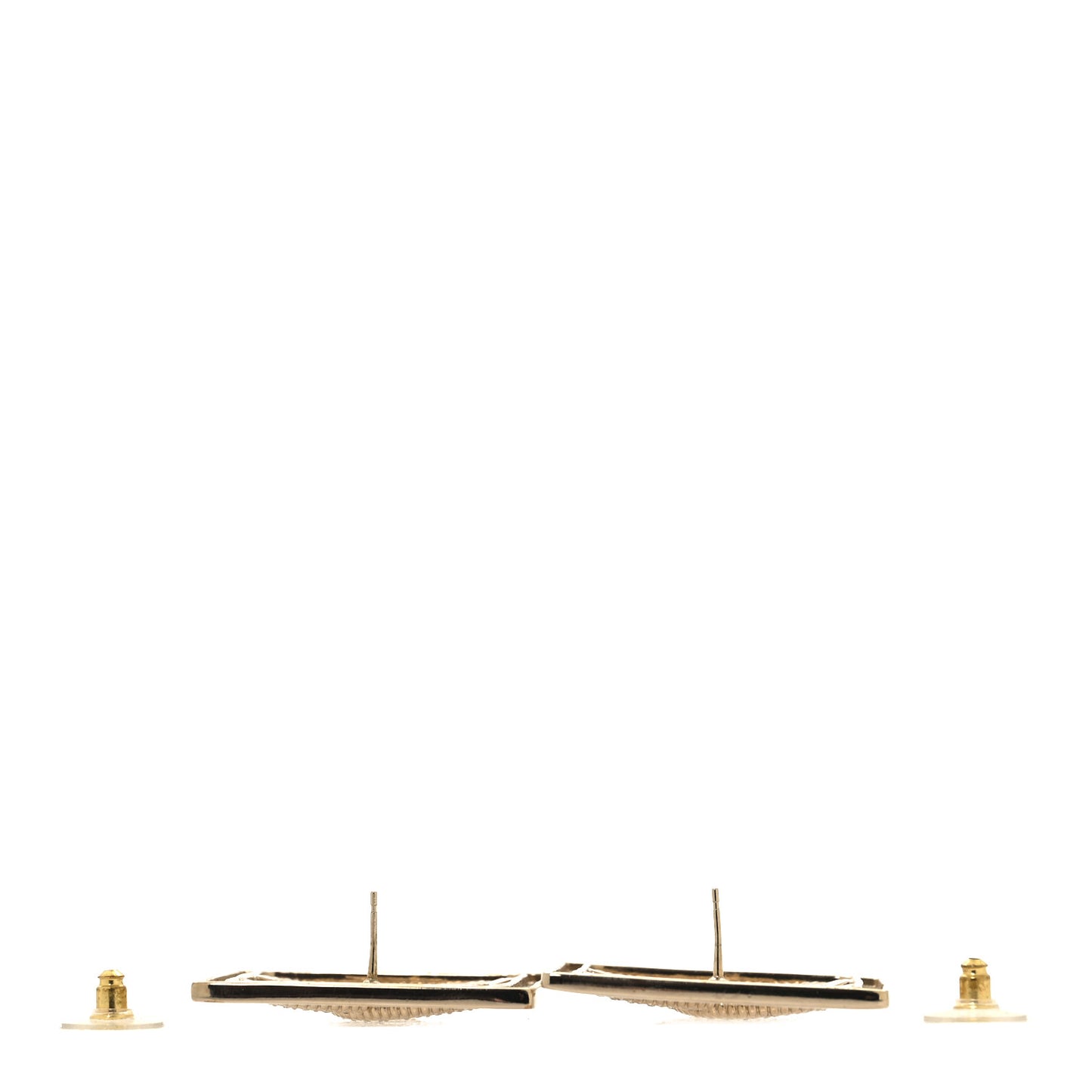 Metal Crystal Square CC Earrings Gold