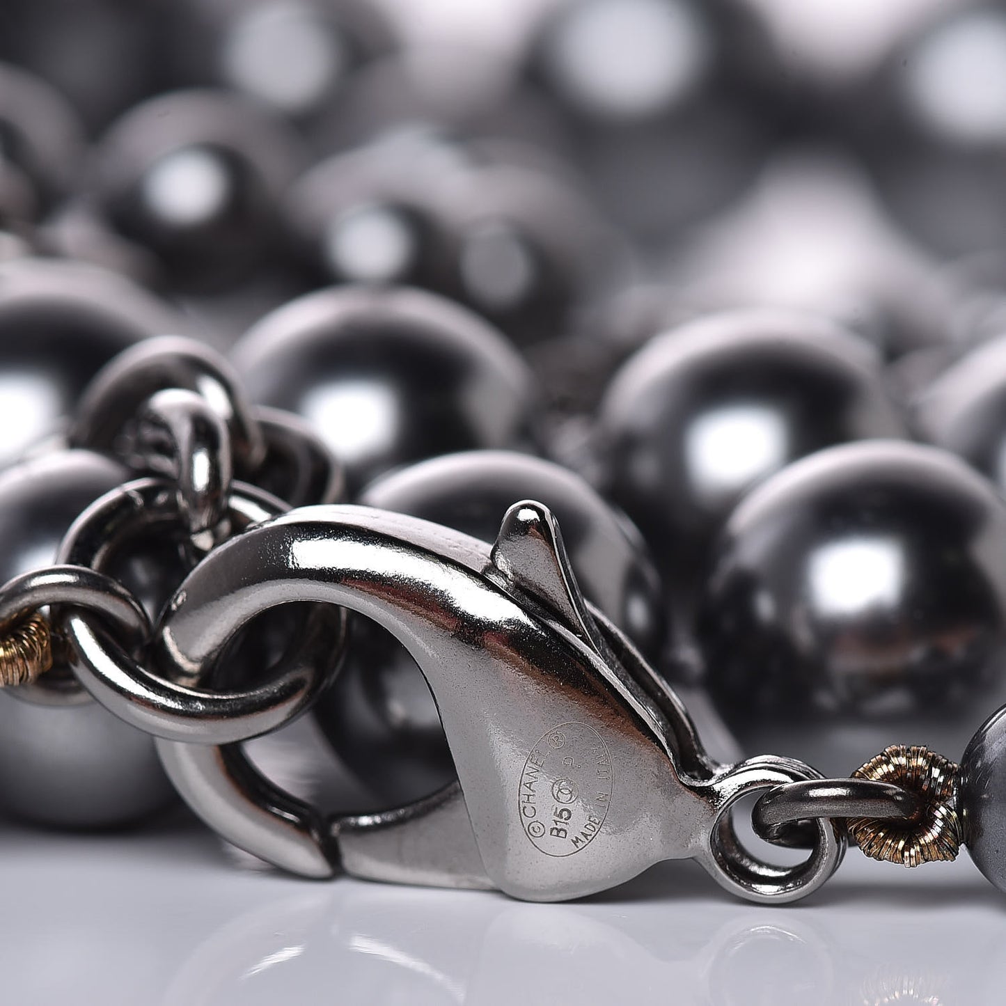 Ruthenium Graduated Pearl CC Long Necklace Dark Grey