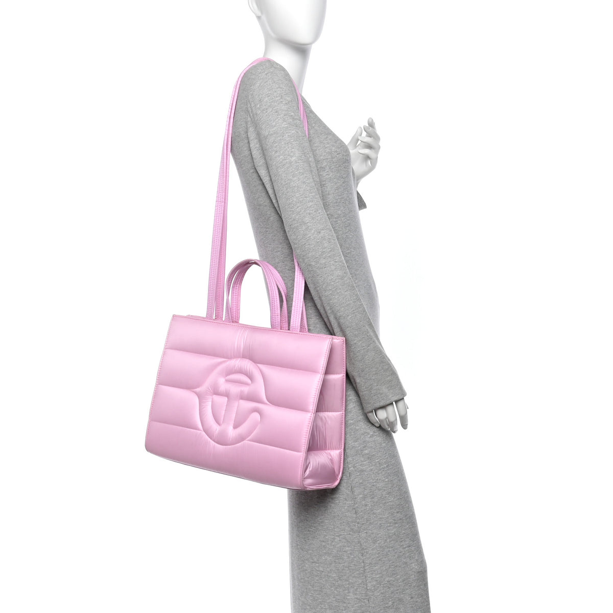 Nylon Medium Puff Shopping Bag Bubblegum