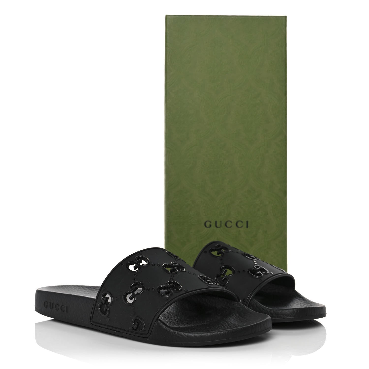 Gucci Rubber GG Monogram Perforated Womens Slide Sandals 39 Black 8 of 8