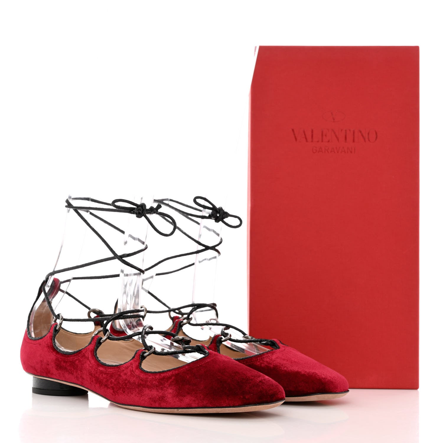 Valentino Garavani Calfskin Snakeskin Embossed Velvet Crossover Ballerina Flats 38 Red 9 of 9