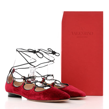 Valentino Garavani Calfskin Snakeskin Embossed Velvet Crossover Ballerina Flats 38 Red 9 of 9