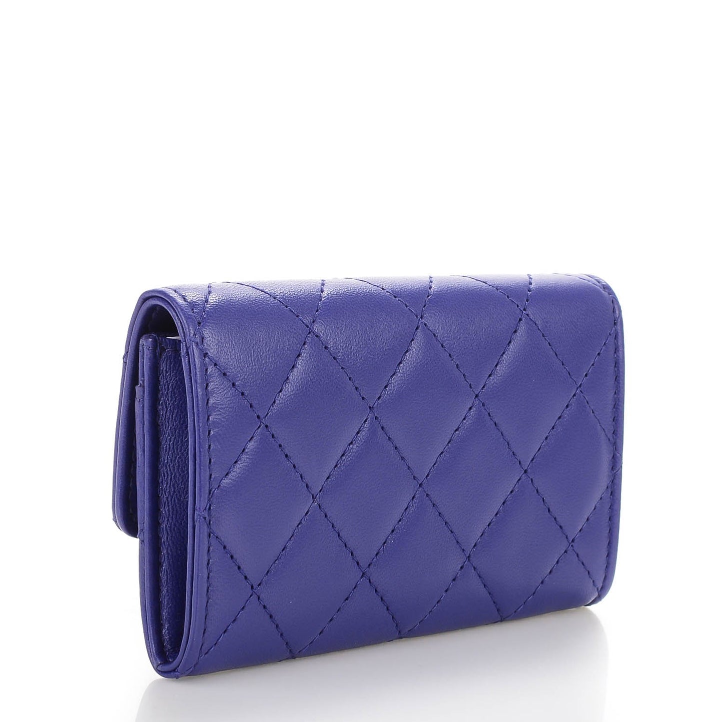 Lambskin Quilted Card Holder Purple