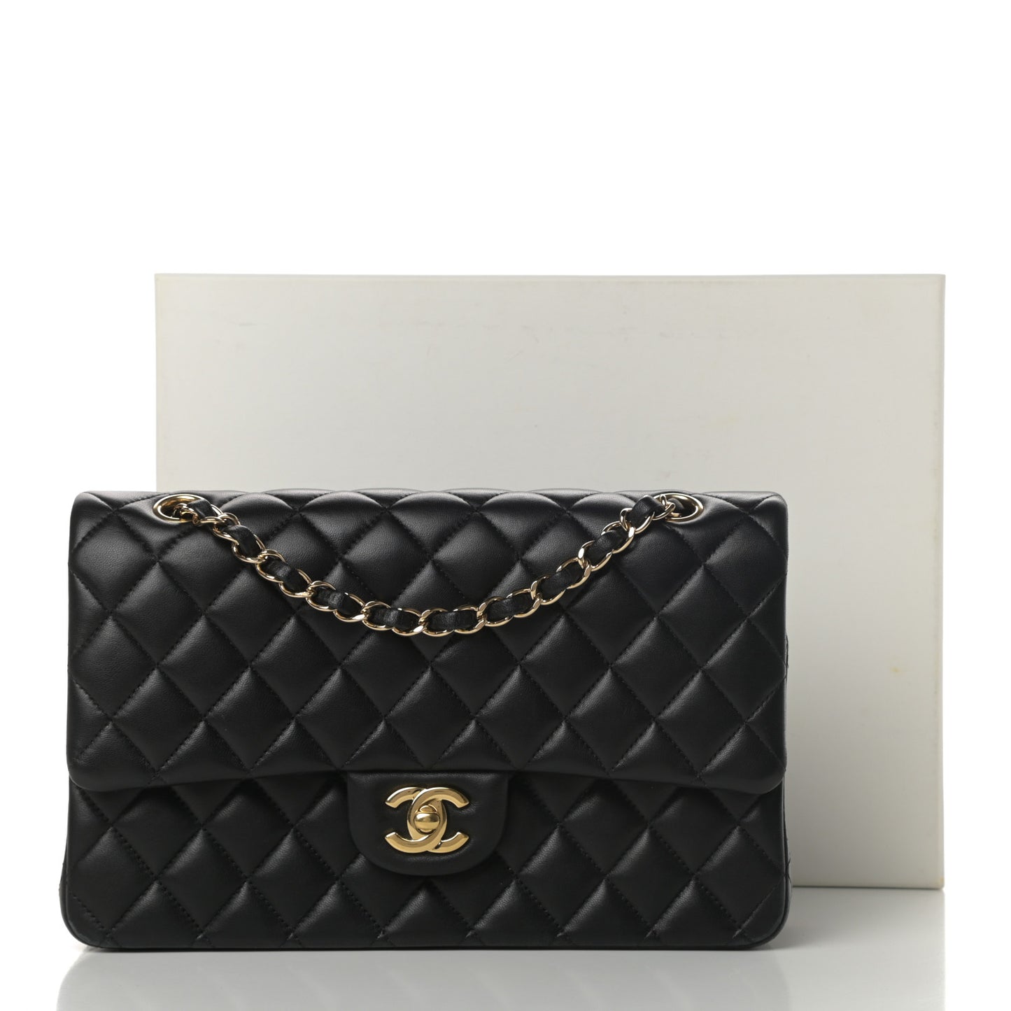 Lambskin Quilted Medium Double Flap Black
