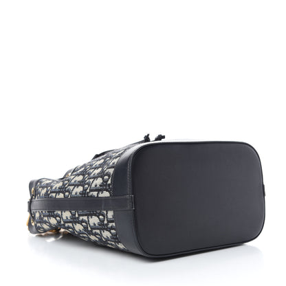 Christian Dior Oblique Drawstring Chain Large Bucket Bag Blue 4 of 10