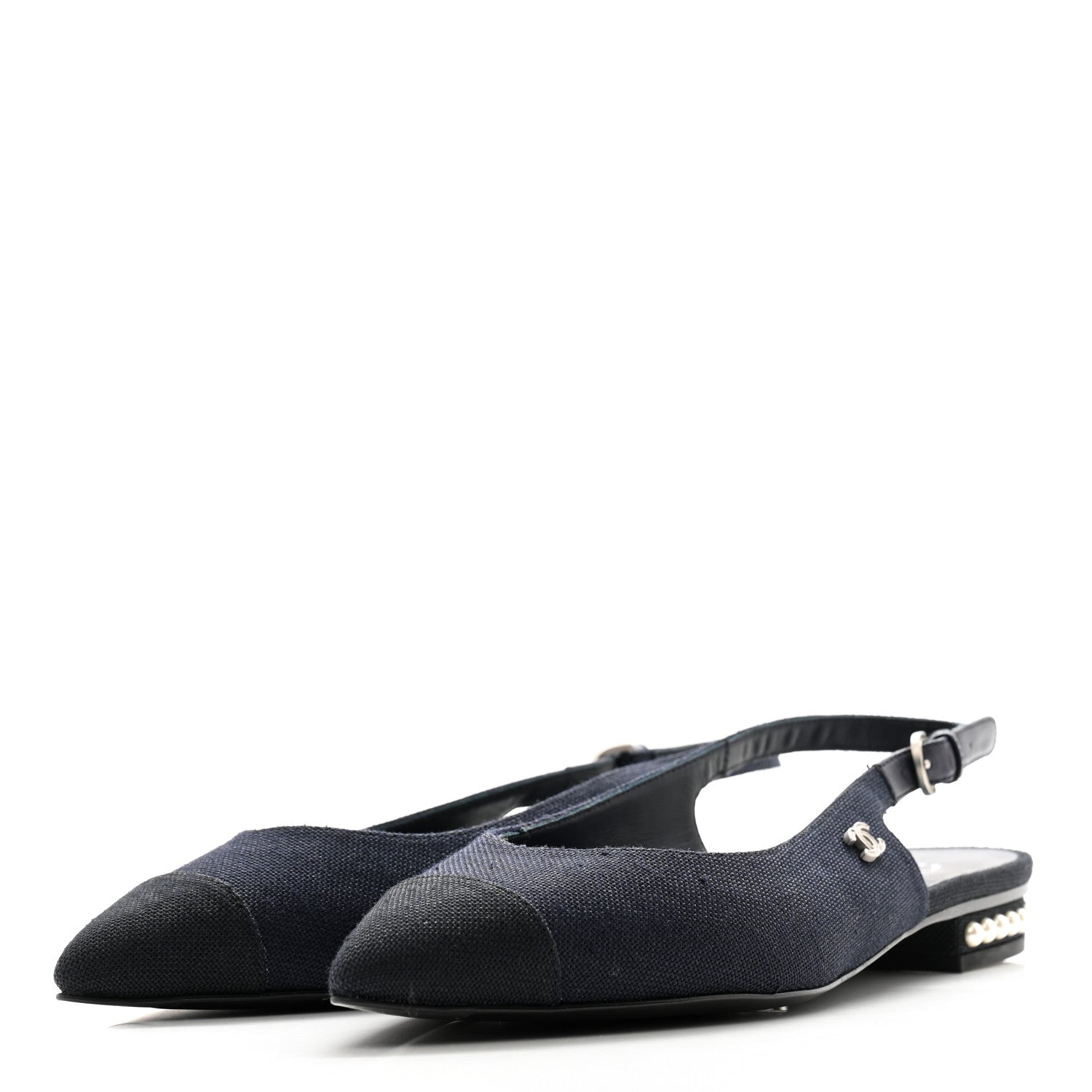 Chanel Denim Pearl Cap Toe CC Slingback 36 3 of 10