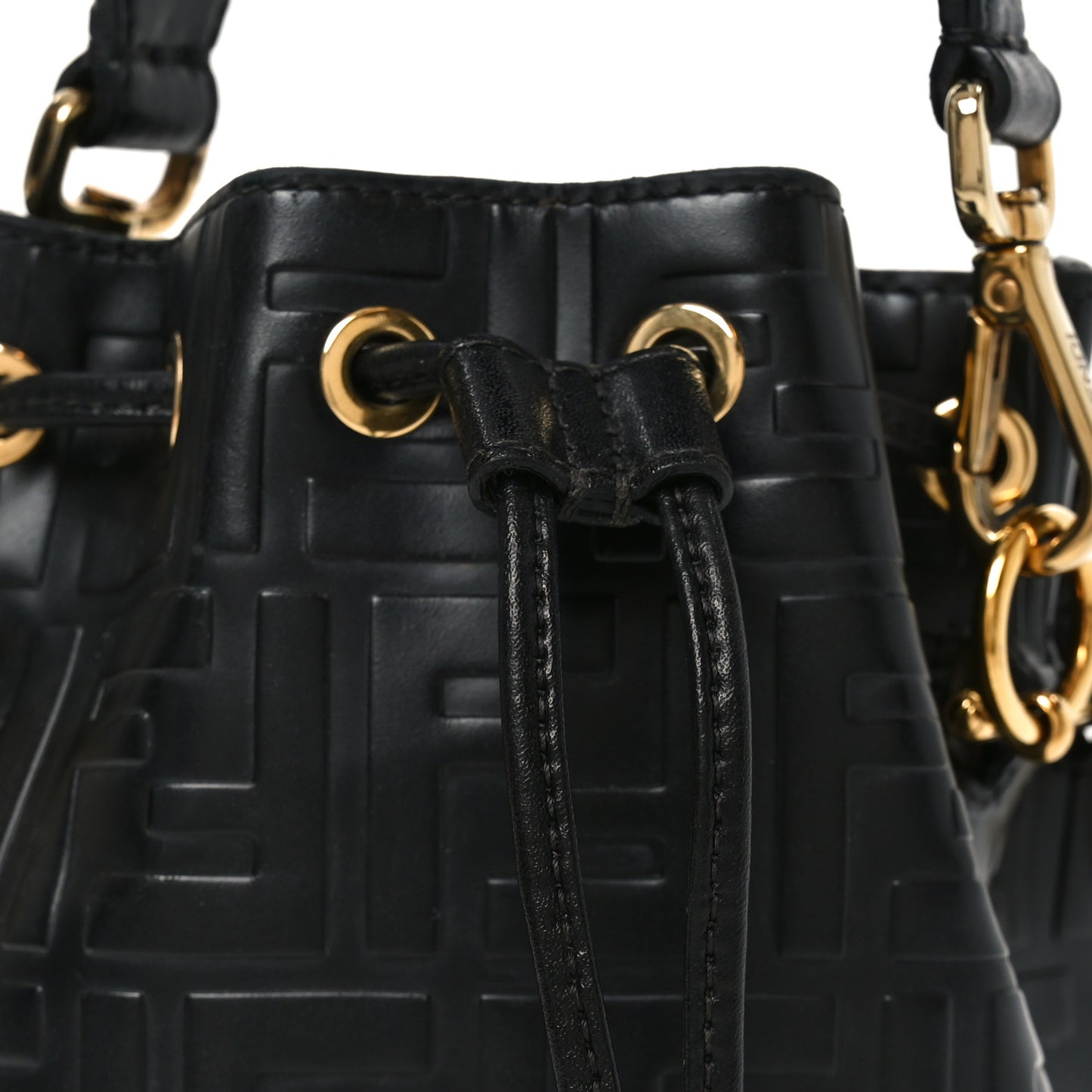 Vitello Liberty F is Fendi FF 1974 Embossed Mini Mon Tresor Bucket Bag Black