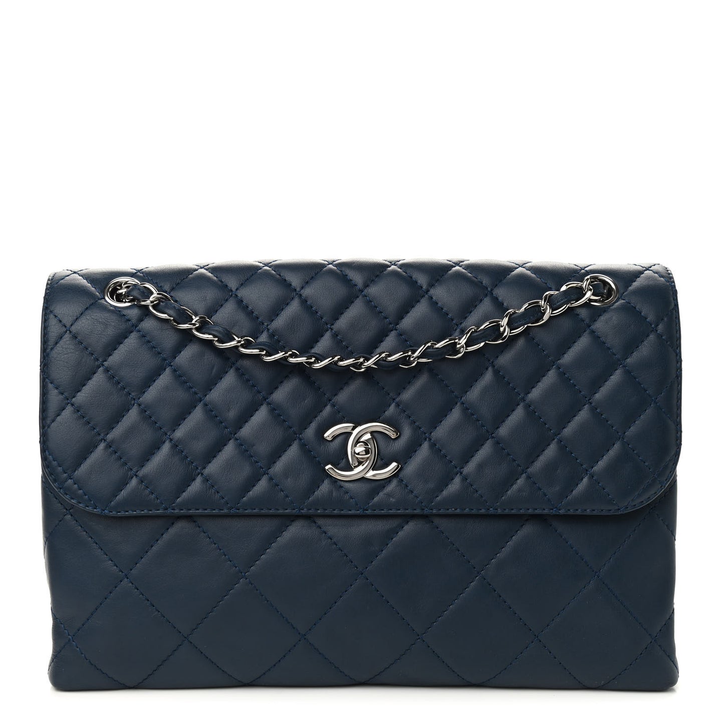 Calfskin Quilted In the Business Flap Dark Navy Blue