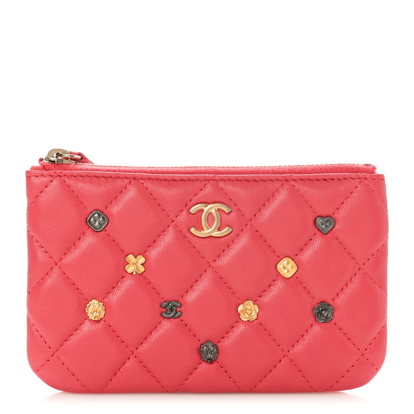 Lambskin Quilted Small Lucky Charms Cosmetic Case Pink