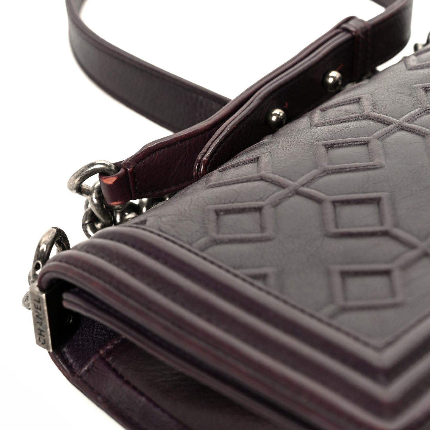 Calfskin Crystal Embossed Medium Boy Flap Plum