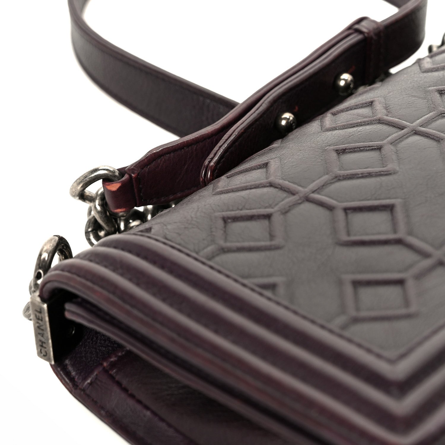 Chanel Calfskin Crystal Embossed Medium Boy Flap Plum 11 of 11