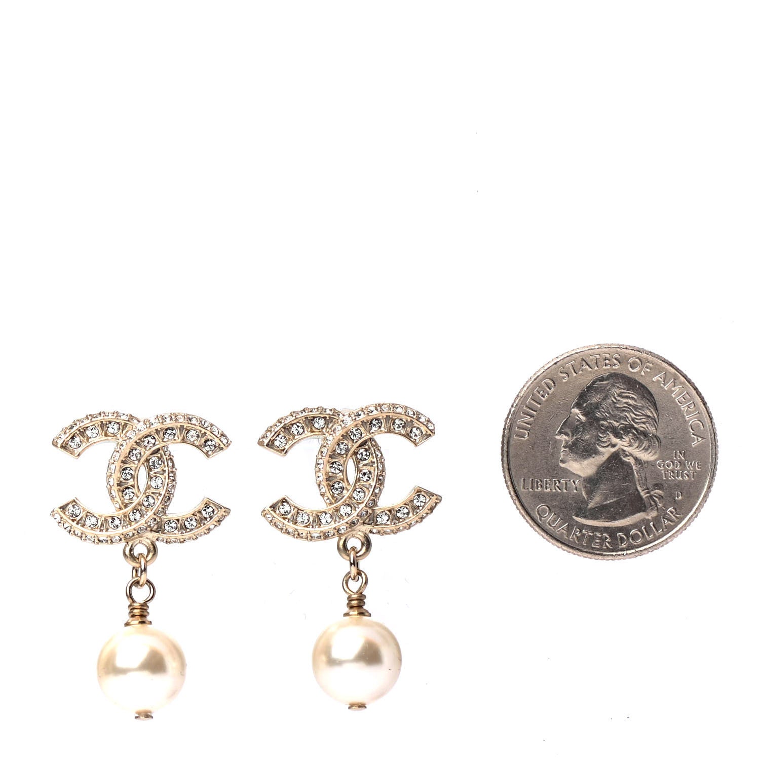 Chanel Crystal Textured CC Drop Earrings Gold 2 of 4