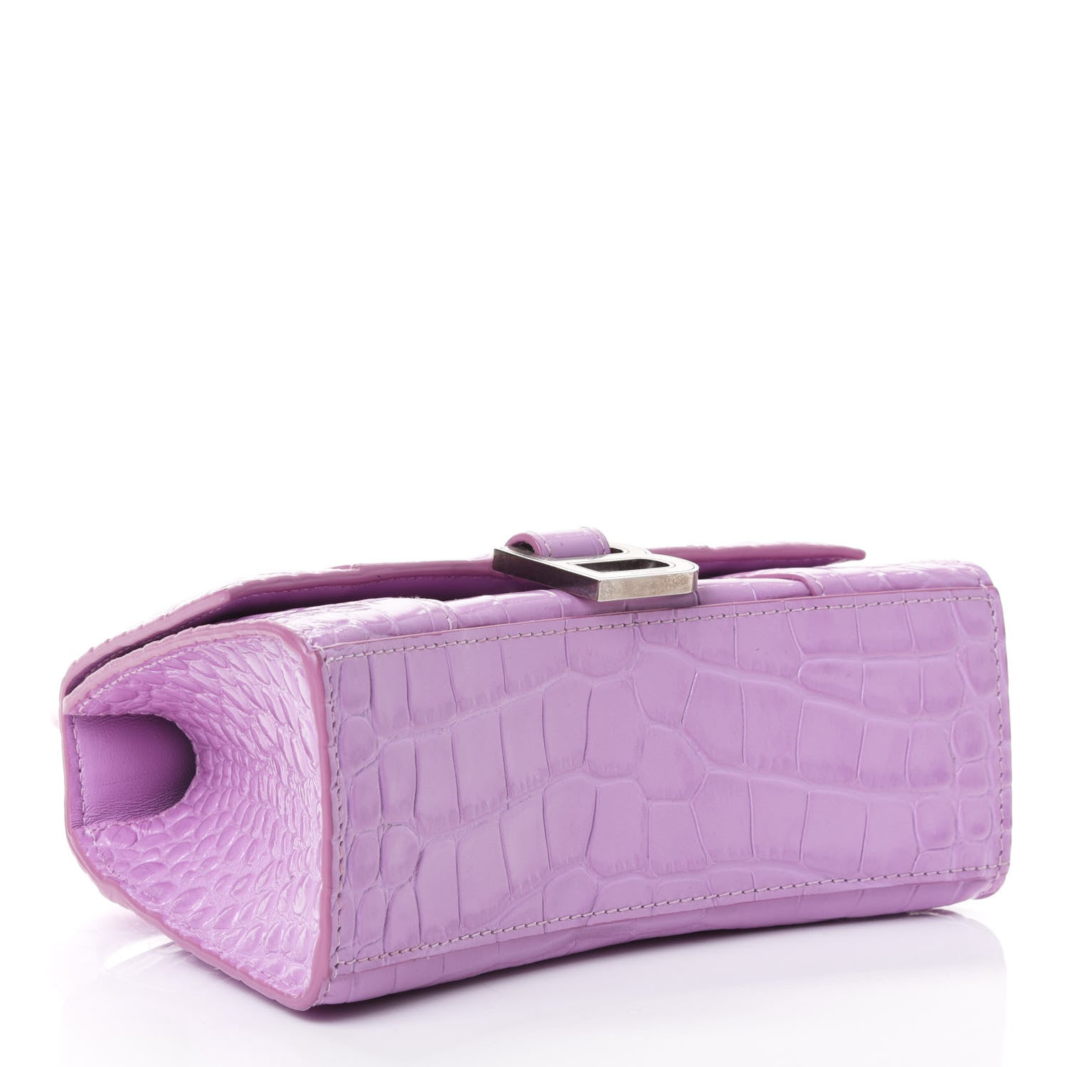 Balenciaga Shiny Calfskin Crocodile Embossed Hourglass Top Handle Bag XS Lilac 3 of 4