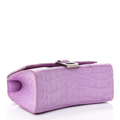 Balenciaga Shiny Calfskin Crocodile Embossed Hourglass Top Handle Bag XS Lilac 3 of 4
