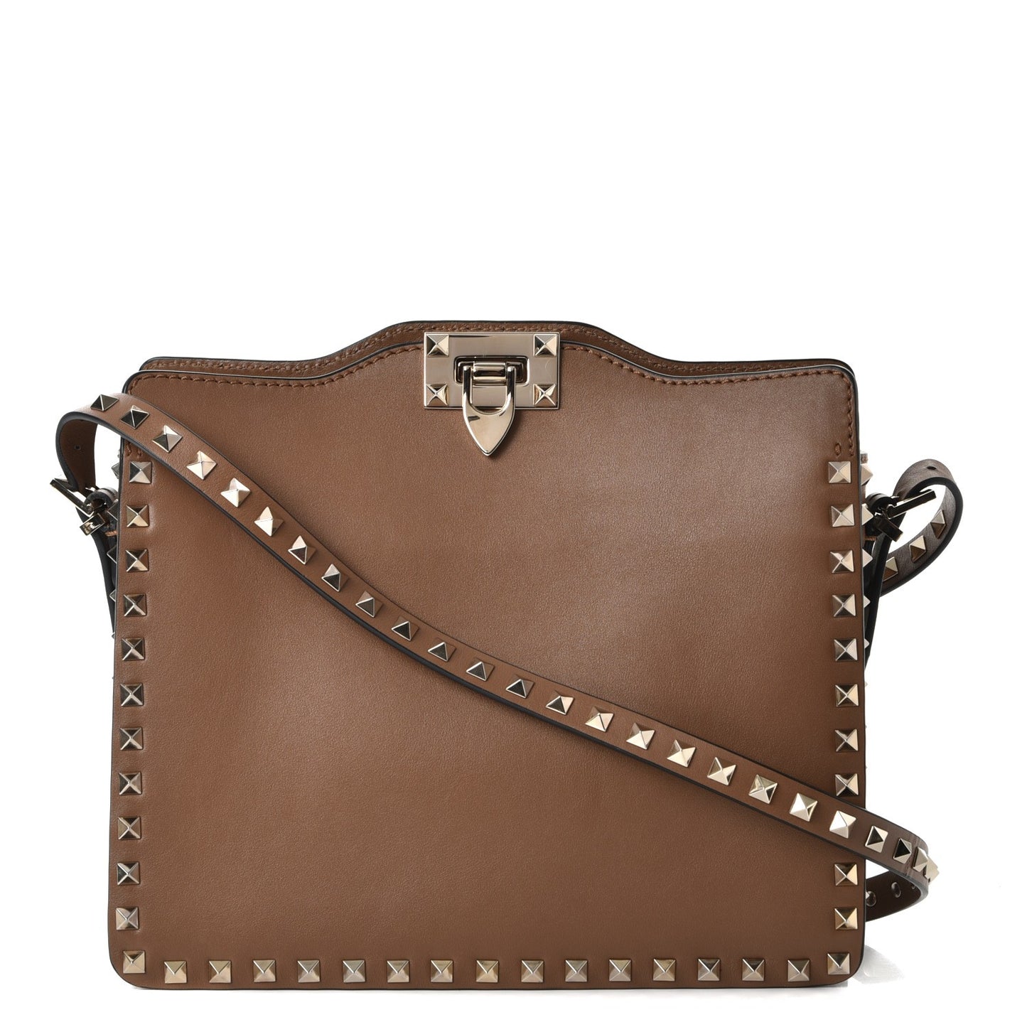 Vitello Small Rockstud Flip-Lock Messenger Bag Light Cuir