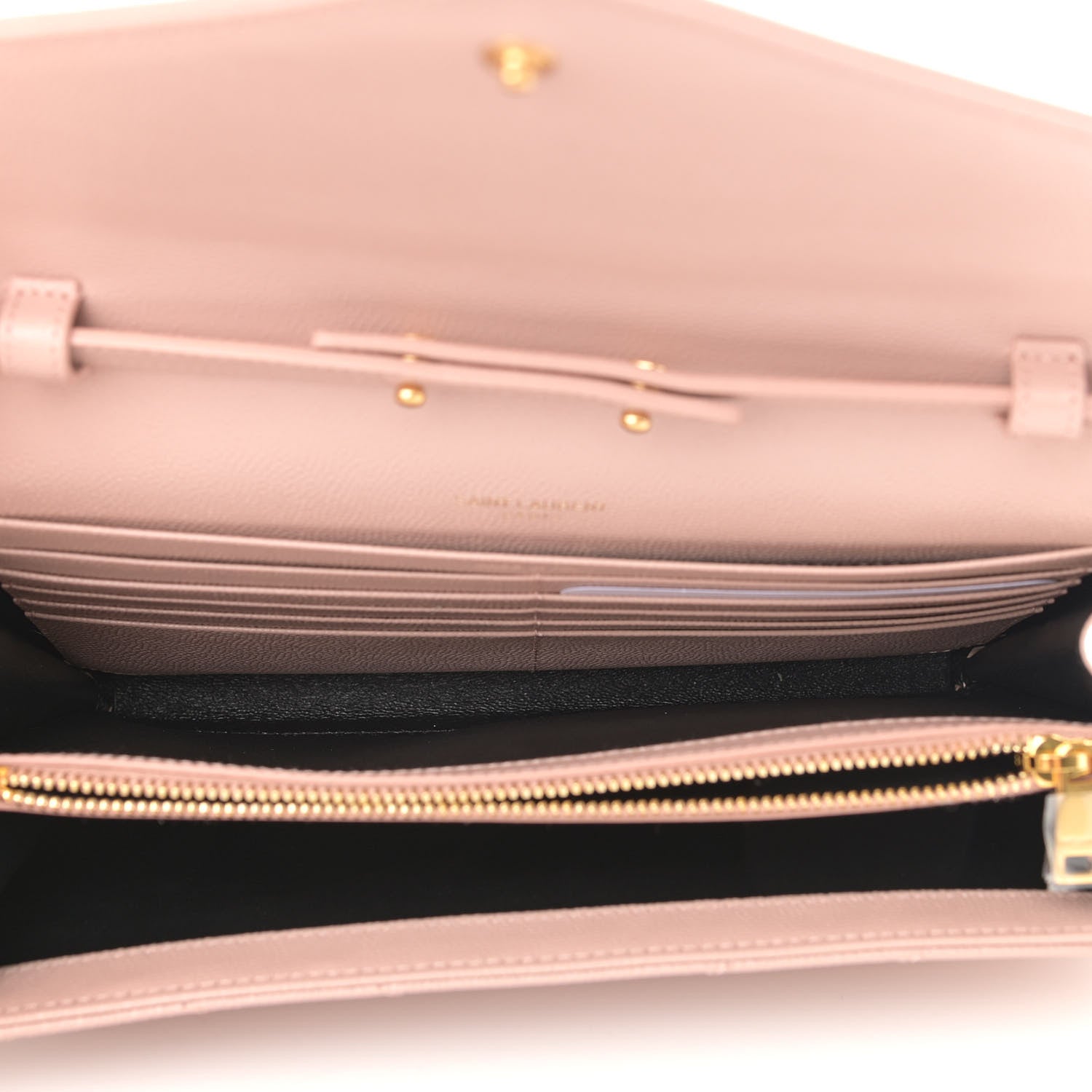 Saint Laurent Grain De Poudre Matelasse Chevron Monogram Chain Wallet Pale Pink 5 of 12