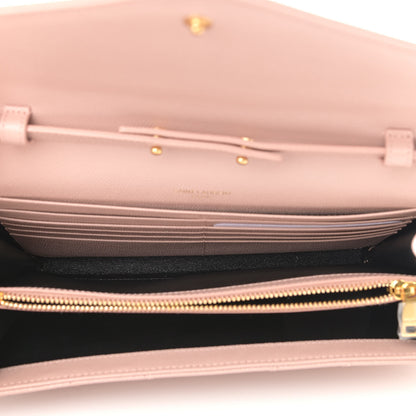 Saint Laurent Grain De Poudre Matelasse Chevron Monogram Chain Wallet Pale Pink 5 of 12