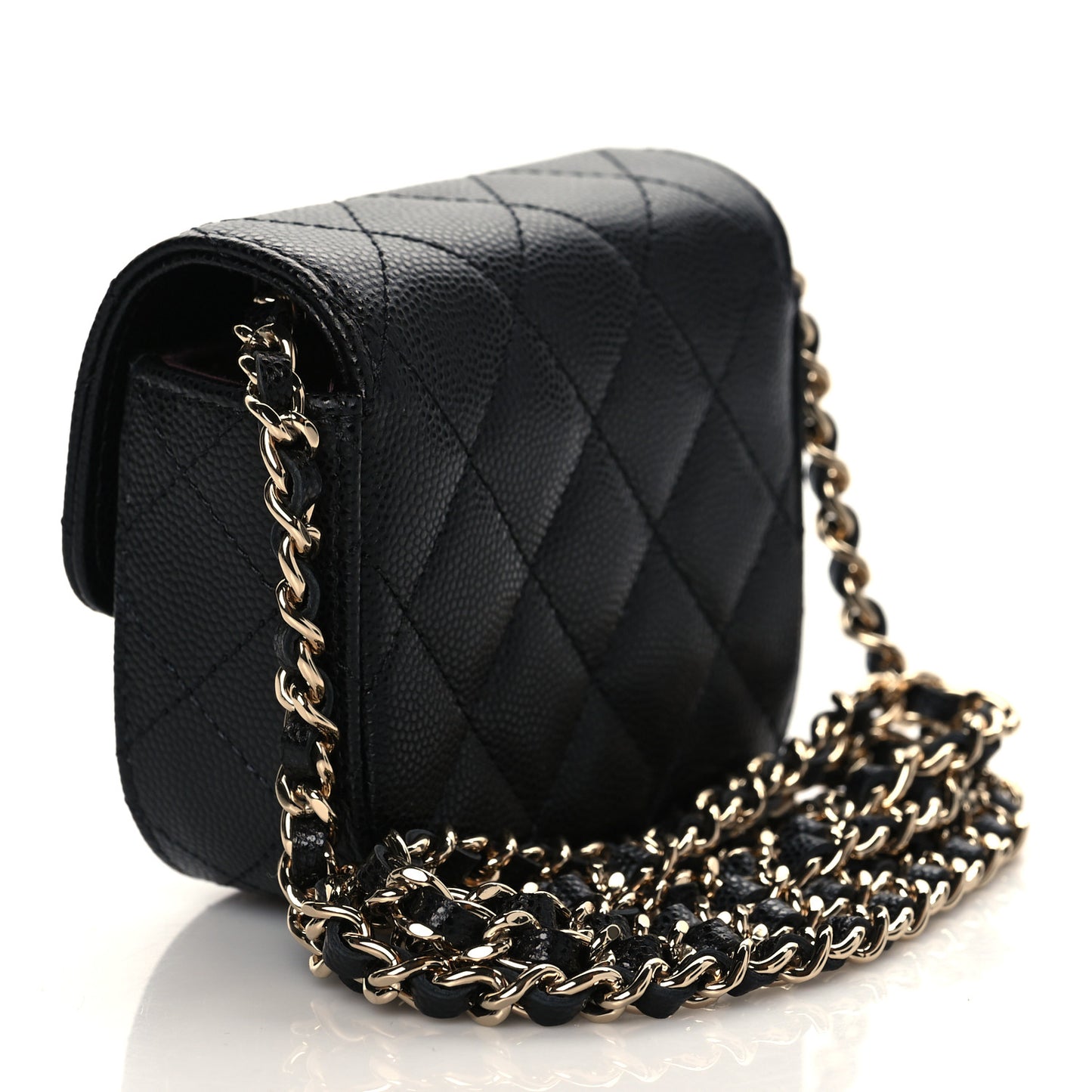 Caviar Quilted Mini Clutch With Chain Black