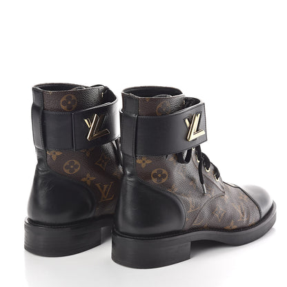 Louis Vuitton Calfskin Monogram Wonderland Flat Ranger Boots 38.5 Black 4 of 7