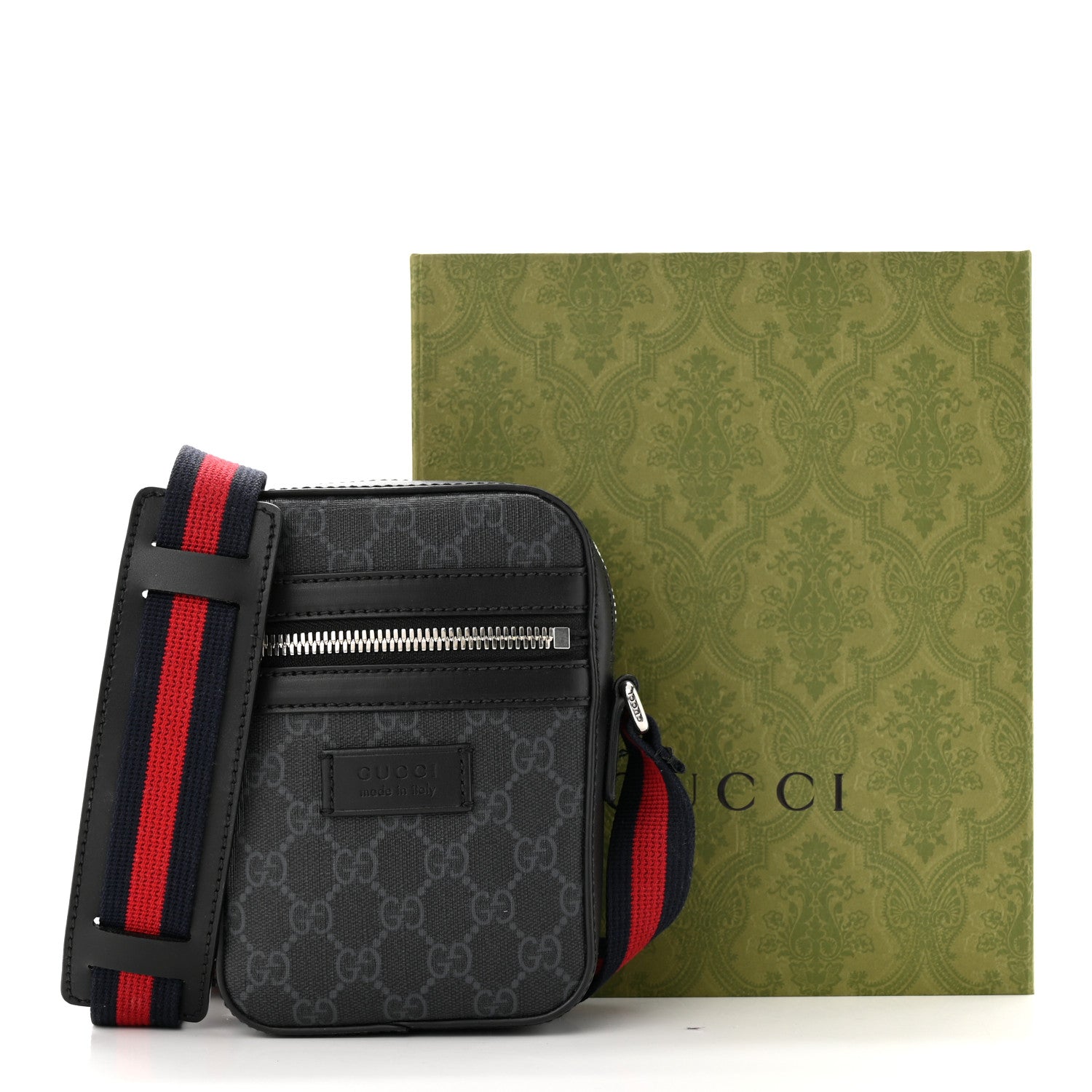 Gucci GG Supreme Monogram Appia Calfskin Web Messenger Bag Black Grey 11 of 11