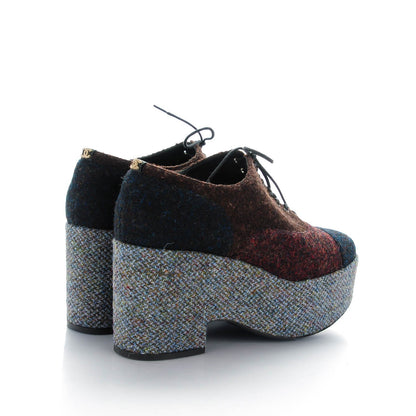 Chanel Tweed Platform Lace Ups 40.5 Burgundy Navy Gray 4 of 7