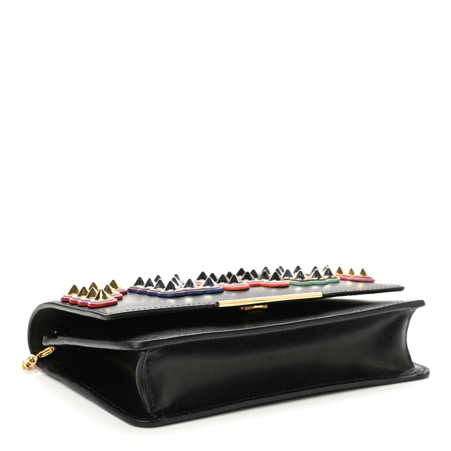 Vitello Liberty Fun Fair Metal Studded Tube Wallet on Chain Black Multicolor
