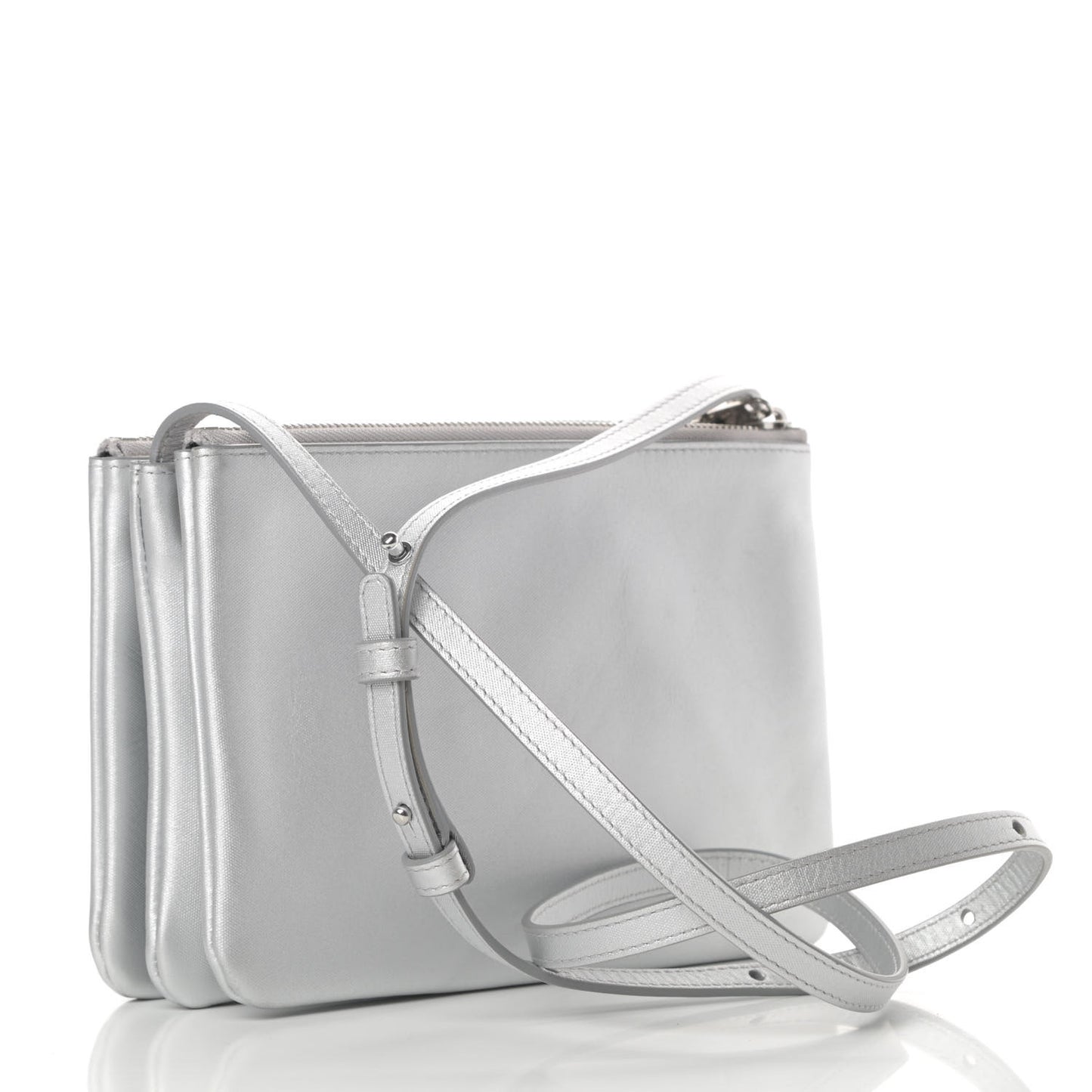 Metallic Lambskin Small Trio Crossbody Bag Silver