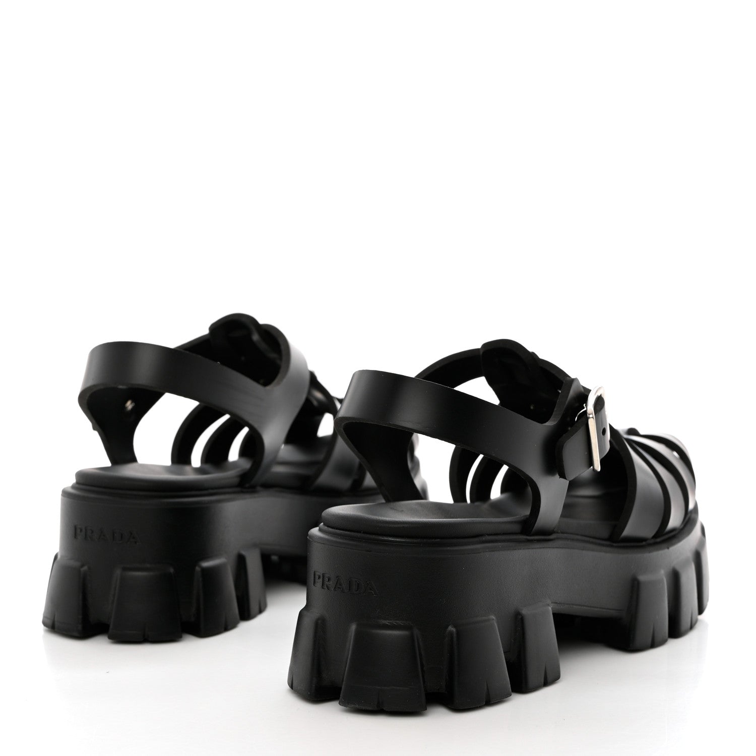 Prada Foam Rubber Triangle Logo Monolith 55mm Cage Sandals 39 Black 4 of 9