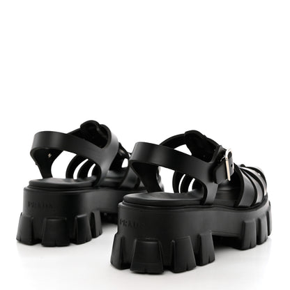 Prada Foam Rubber Triangle Logo Monolith 55mm Cage Sandals 39 Black 4 of 9